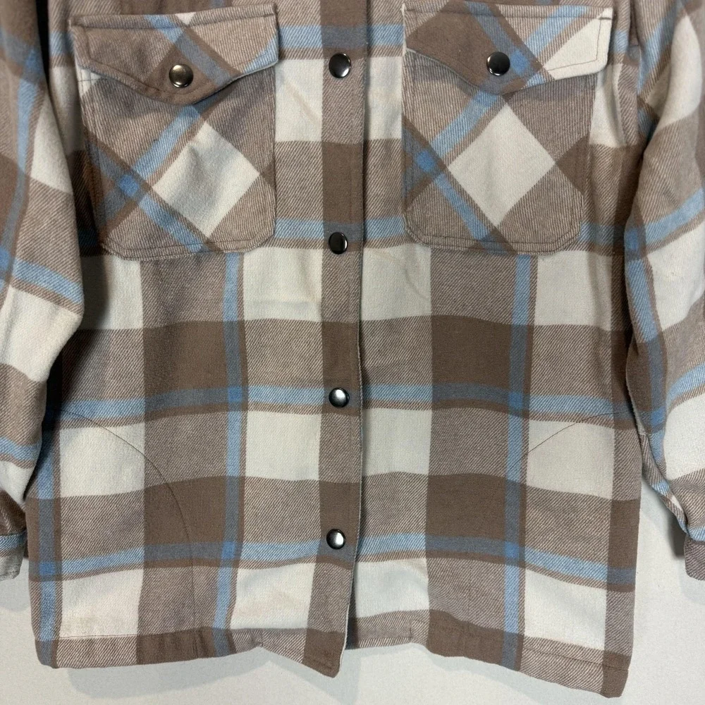 HFX Jacket Mens Medium‎ Brown Plaid Flannel Snap Front Pockets Outdoor Casual